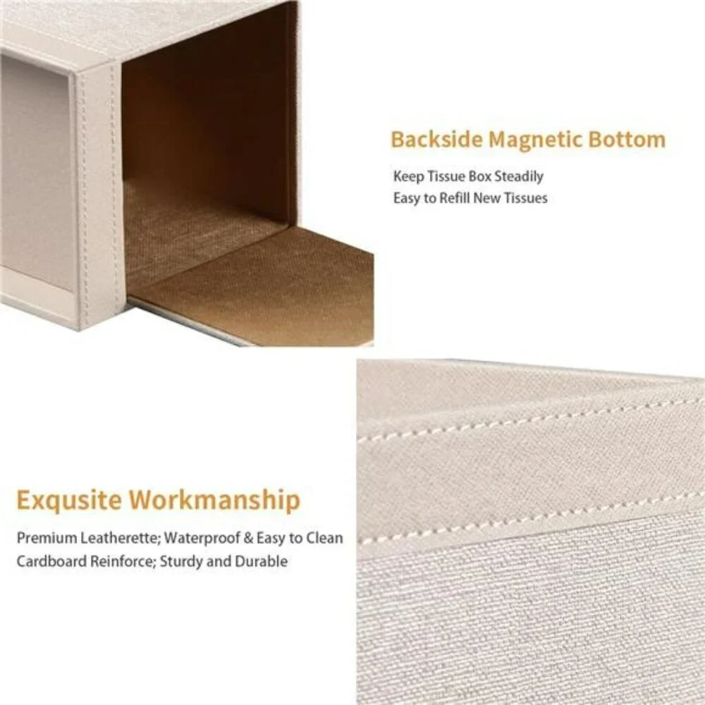 PU leather tissue box cover with storage tray bathroom bedroom office organizer